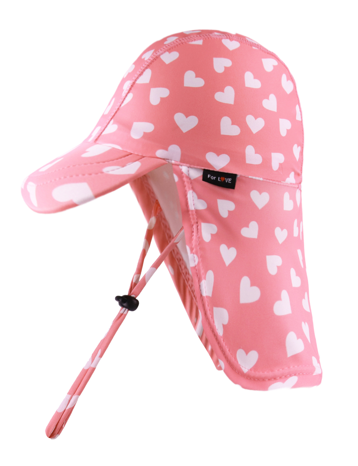 UAM-074(0-6M)weVSwe Baby Swim Hat UV Girls Sun Hat Newborn with String UPF 50+ Summer Neck Flap Cap Pink Heart 0-6 Month